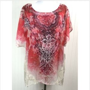 Style & Co. NWT 1x Blouse Semi Sheer Lace S/S